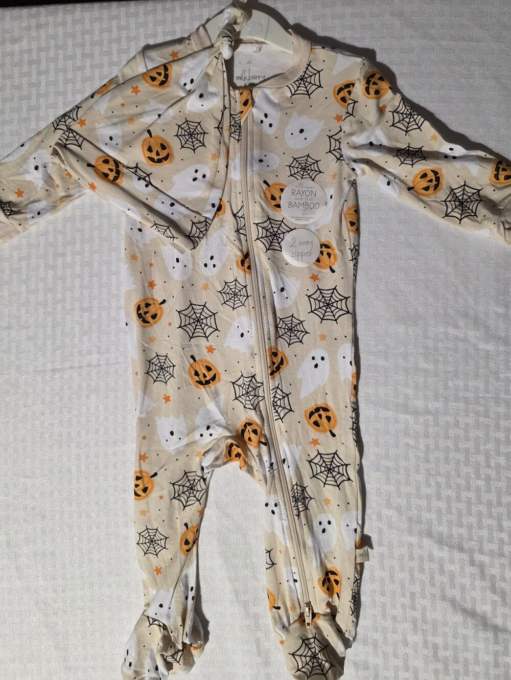 Bamboo Rayon Halloween Pumpkin & Ghost Zipper Footed One-Piece